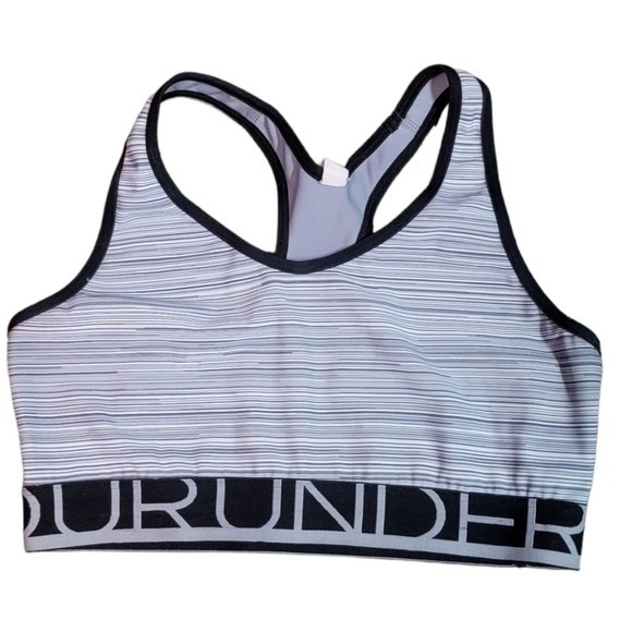 Under Armour Black and Gray Stripe Raceback Sports Bra Size S/M - Picture 1 of 2